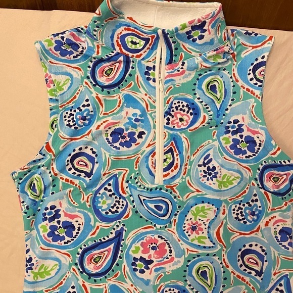 IBKUL Paisley Sarah Seafoam Blue Sleeveless Performance Dress Golf Swim Beach S - Picture 7 of 10